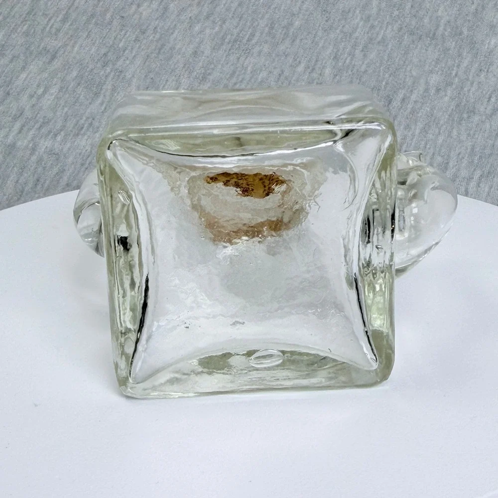 Vintage Handblown Clear Glass Square Teapot Cruet Oil Vinegar Dispenser Cork